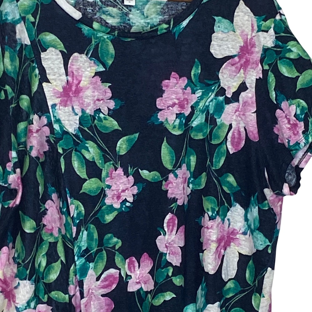 J Jill Love Linen Womens Floral Tie Front Linen Top XL Blue Pink Tropical Resort - Picture 3 of 12